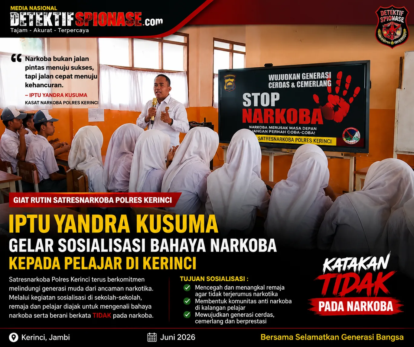 Iptu Yandra Kusuma Gencar Sosialisasi Bahaya Narkoba, Sasar Pelajar SMP dan SMA di Kerinci